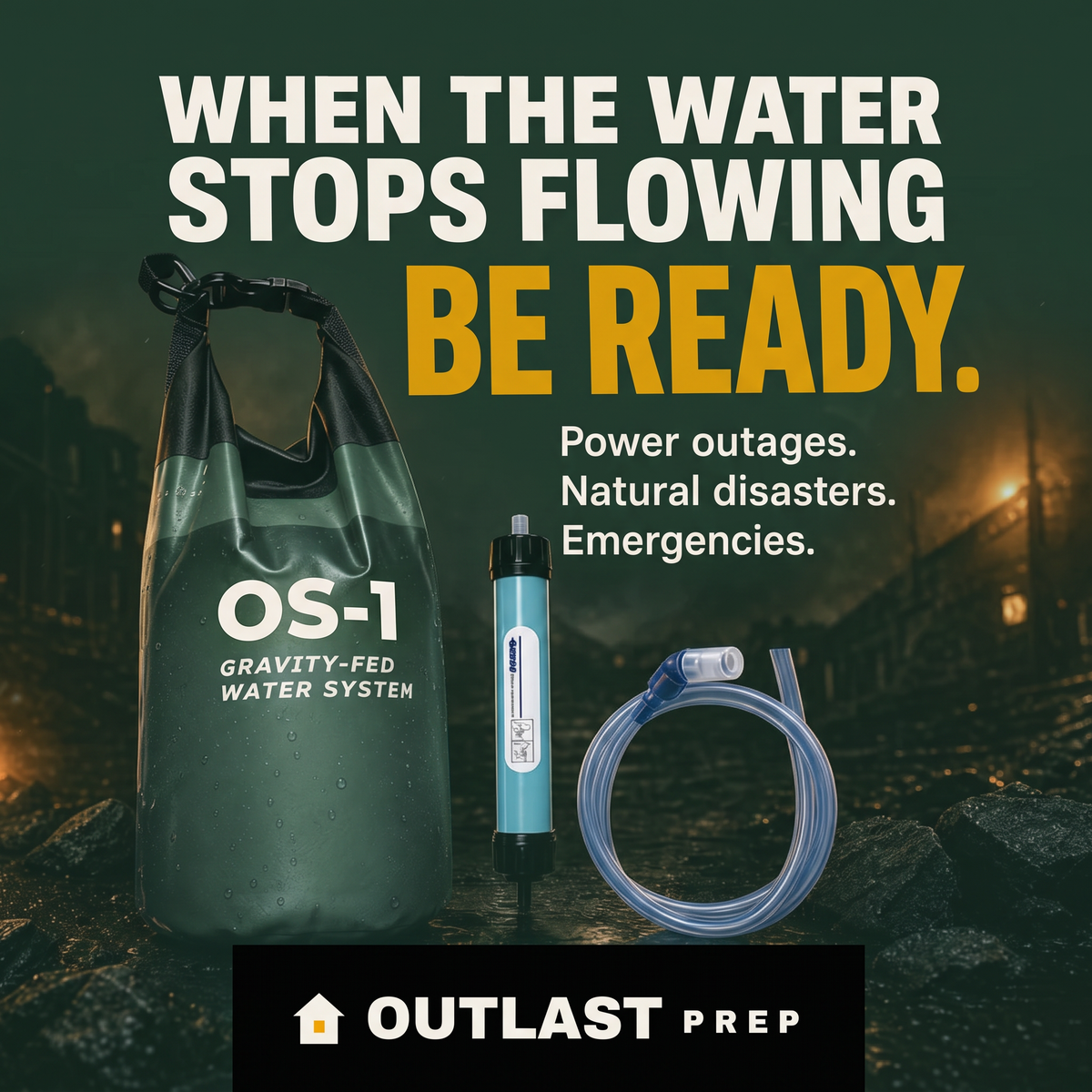 Outlast OS-1 gravity-fed water system: bag, filter core, and hose